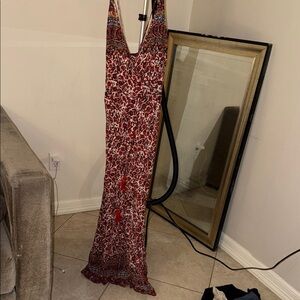 Elegant Red Patterned Maxi Dress